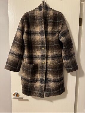 Aritzia Plaid Elm Coat in Brown and Cream